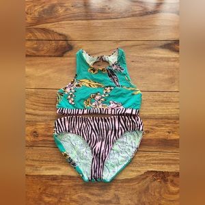 Maaji Girls Size 12 Floral Green Reversible Bikini Set